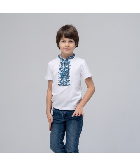 Embroidered T-shirt for boy with short sleeves Dem'yanchik (blue embroidery) 104