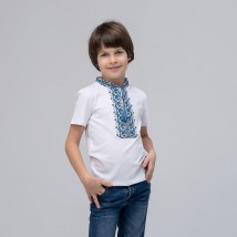 Embroidered T-shirt for boy with short sleeves Dem'yanchik (blue embroidery) 140