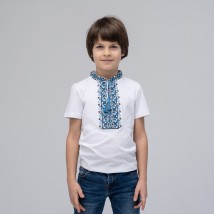 Embroidered T-shirt for boy with short sleeves Dem'yanchik (blue embroidery) 92