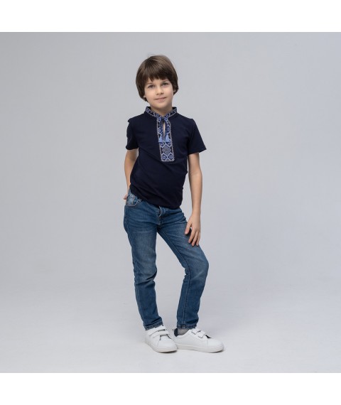 Classic children's T-shirt with embroidery “Cossack (blue embroidery)” 92