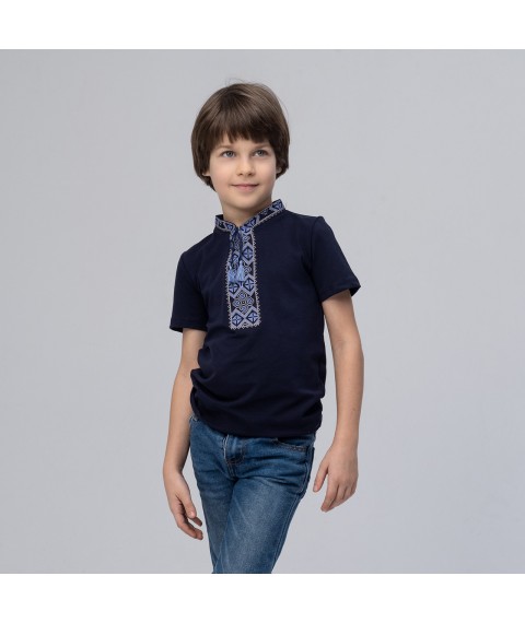 Classic children's T-shirt with embroidery “Cossack (blue embroidery)” 92