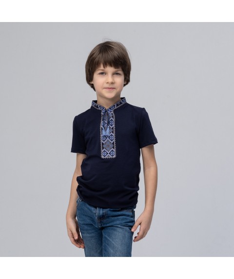 Classic children's T-shirt with embroidery “Cossack (blue embroidery)” 152