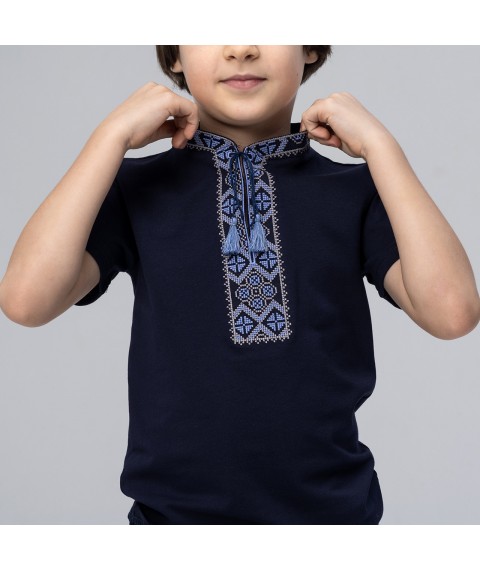 Classic children's T-shirt with embroidery “Cossack (blue embroidery)” 152