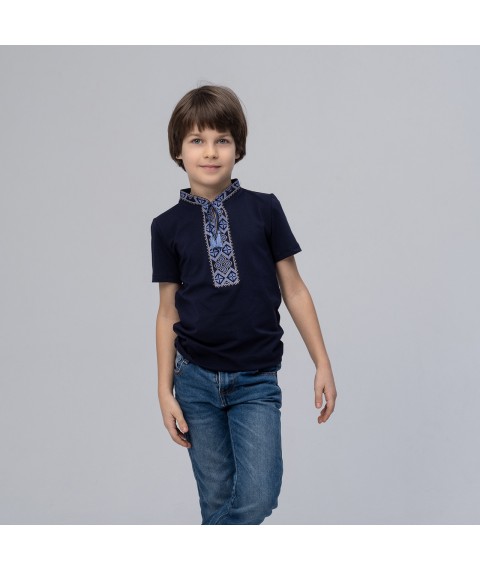 Classic children's T-shirt with embroidery “Cossack (blue embroidery)” 92