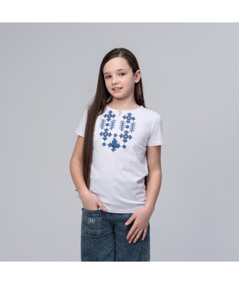 Embroidered T-shirt for girls in white “Starlight (blue)” 98