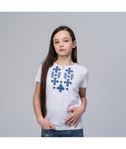 Embroidered T-shirt for girls in white “Starlight (blue)” 98