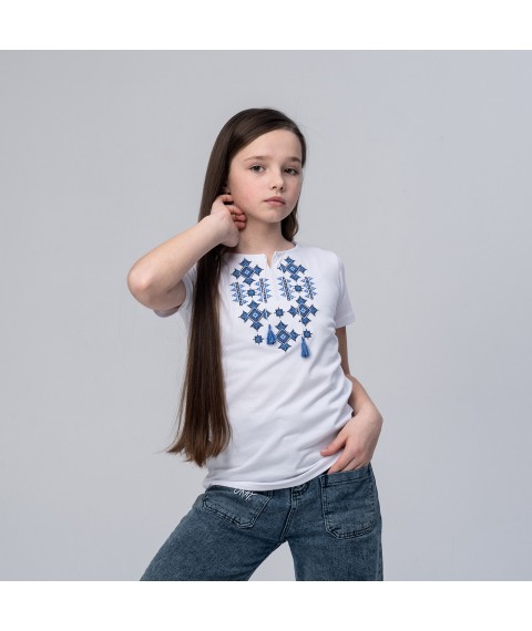 Embroidered T-shirt for girls in white “Starlight (blue)” 140