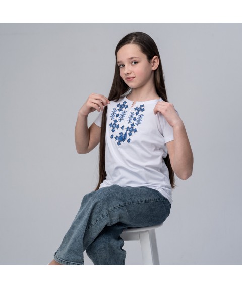 Embroidered T-shirt for girls in white “Starlight (blue)” 98