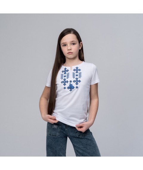 Embroidered T-shirt for girls in white “Starlight (blue)” 140