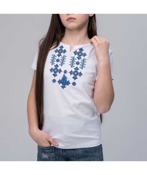 Embroidered T-shirt for girls in white “Starlight (blue)” 158