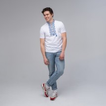 Fashionable men's embroidered T-shirt "Hetman" white and blue