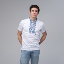 Fashionable men's embroidered T-shirt "Hetman" white and blue