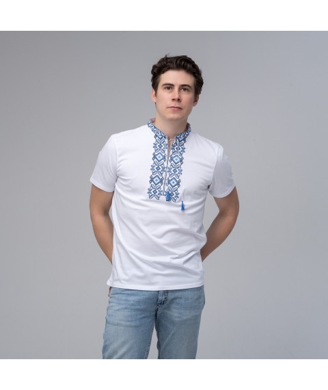 Fashionable men's embroidered T-shirt "Hetman" white and blue XL