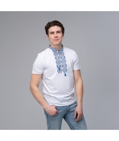 Fashionable men's embroidered T-shirt "Hetman" white and blue XL