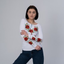 Women's embroidered T-shirt with long sleeves “Poppy blossom” S