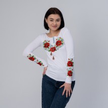 Women's embroidered T-shirt with long sleeves “Poppy blossom” S