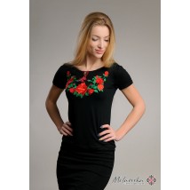 Embroidered women's T-shirt with short sleeves in the Ukrainian style "Roses on black" S