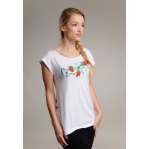 Белая вышитая футболка реглан с цветами «Полевой букет» L