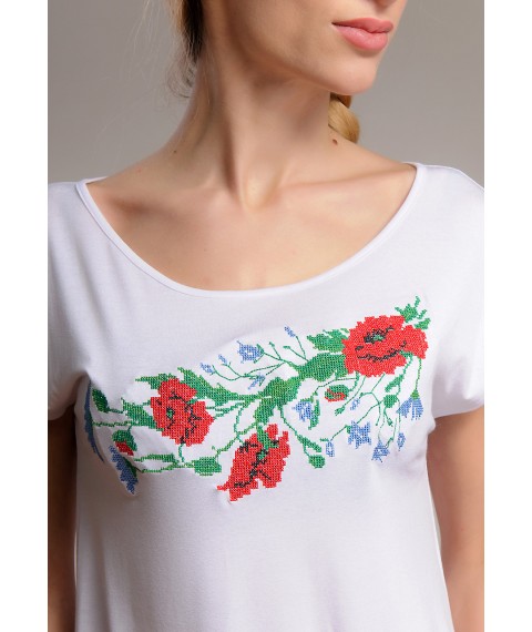 White embroidered raglan T-shirt with flowers "Field bouquet"