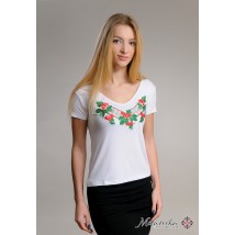 Women's white embroidered T-shirt for every day with a V-neck "Kalina"