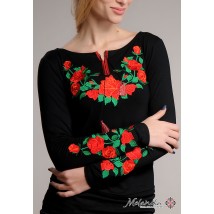 Schwarzes besticktes Damen Langarm T-Shirt mit Blumen "Rose"