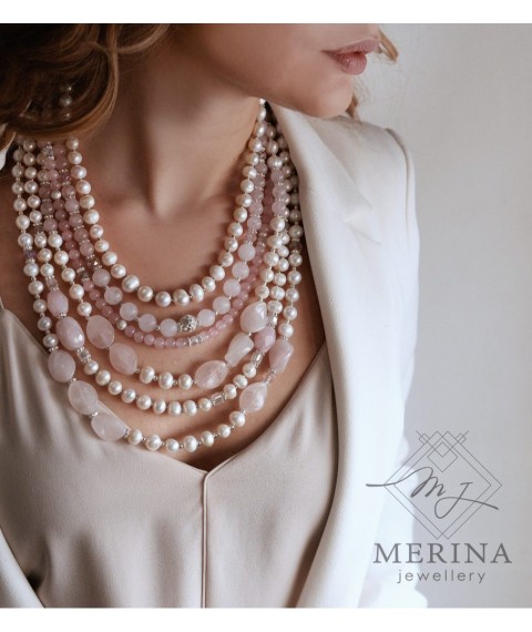 Rosa Traum І. Halskette aus Rosenquarz und Perlen