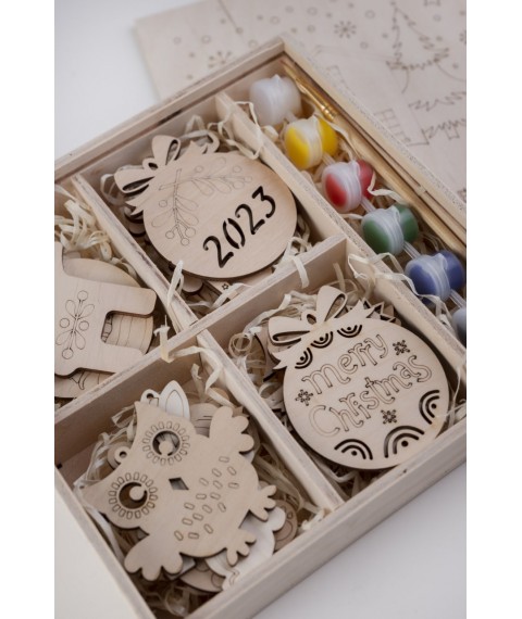 Christmas decorations made of plywood “Happy Holidays”, 16 pcs.