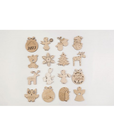 Christmas decorations made of plywood “Happy Holidays”, 16 pcs.