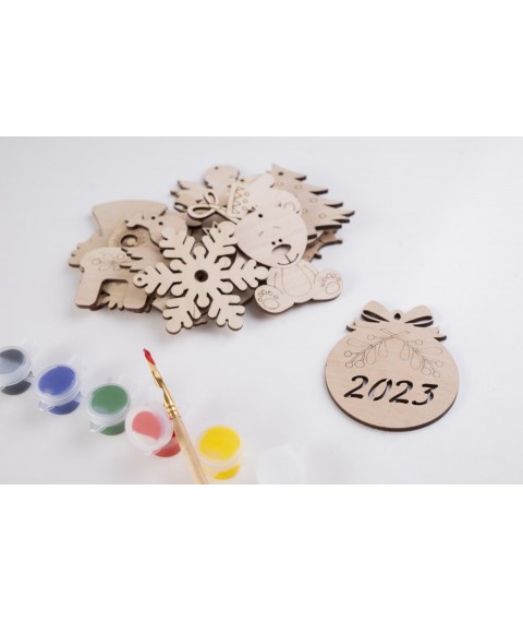 Christmas decorations made of plywood “Happy Holidays”, 16 pcs.