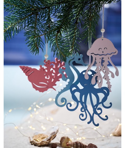 A set of wooden decorations for the tree "Christmas and the sea"