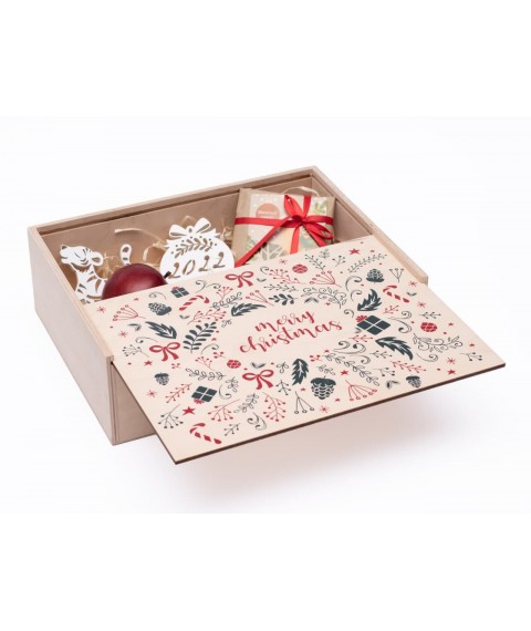 Дерев'яна подарункова коробка на Різдво «Merry Christmas» (нефарбована)
