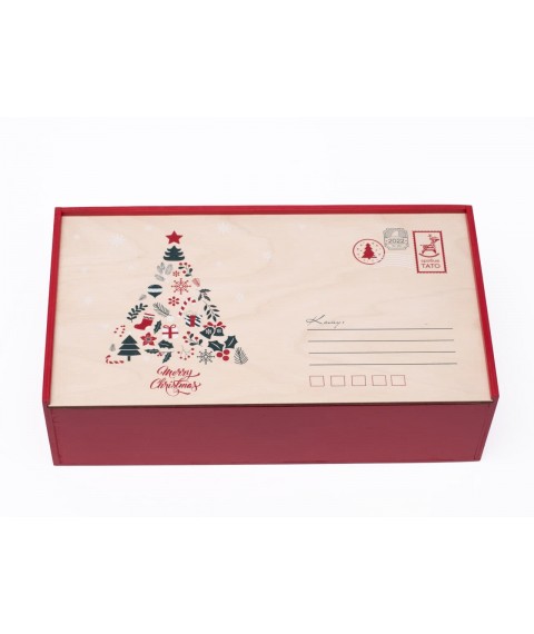 Деревянная подарочная коробка на Новый год.«Татова пошта» (окрашенная)
