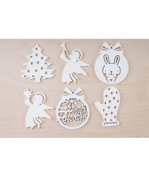 Christmas toys made of plywood "Christmas surprise", 6 pcs.