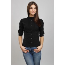 Black office blouse with 3/4 sleeves, stand-up collar P101