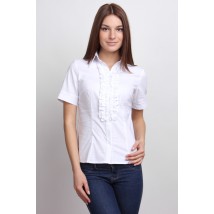 White women's blouse with ruffles, short sleeve P60
