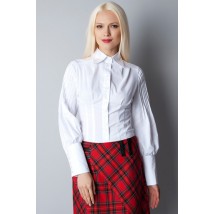Ділова біла жіноча блузка з рукавом "буф" Р01