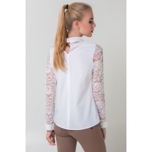 White women's blouse with lace sleeves