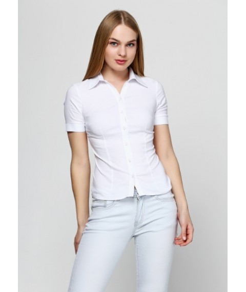 Белая классическая блузка с коротким рукавом Р60