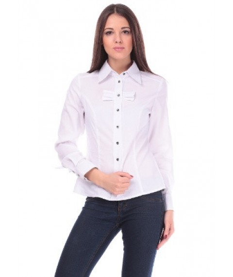 White blouse, long sleeve, with bows P106