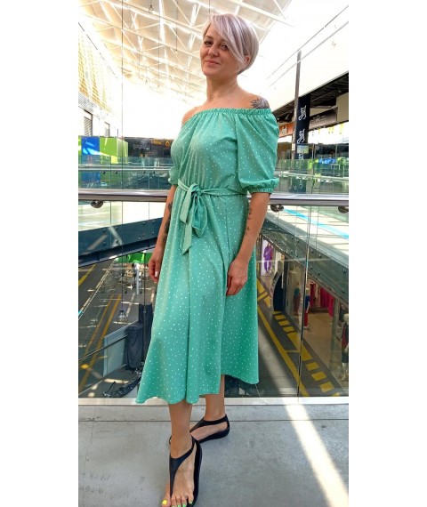 Mint polka dot midi dress with elastic