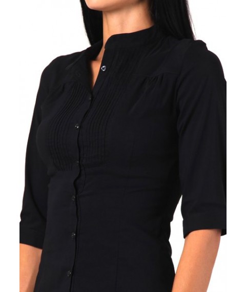 Блуза чорна офісна з рукавом 3/4, комір-стійка Р101