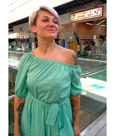 Mint polka dot midi dress with elastic