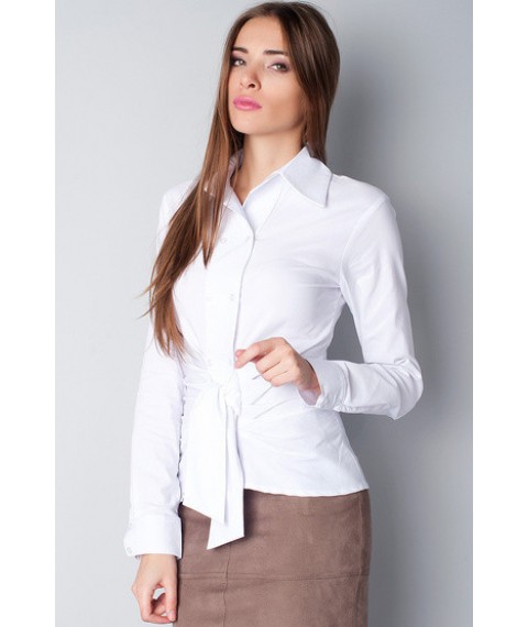 White women's double-breasted blouse with belt P10