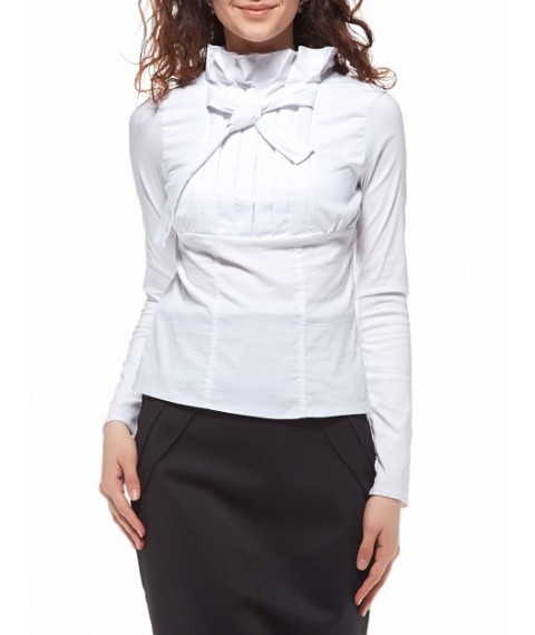 Біла жіноча блуза з жабо та бантом Р68
