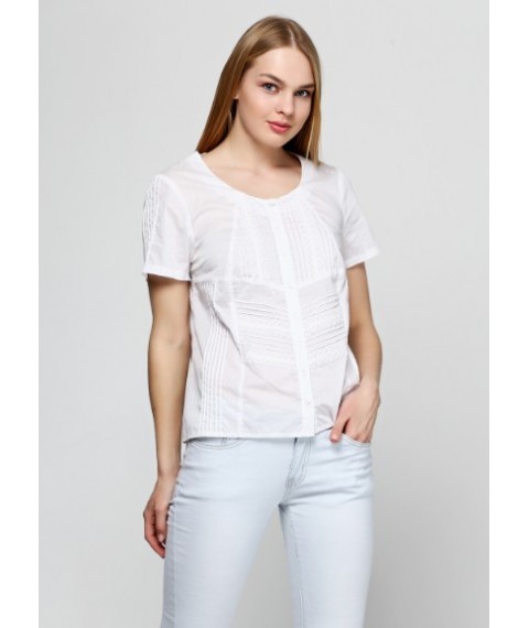 Біла жіноча блузка з батисту з мереживом Р98
