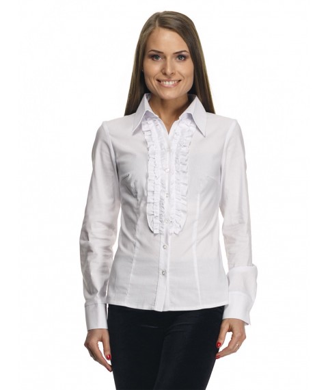 White cotton business blouse with ruffle to waist, P60