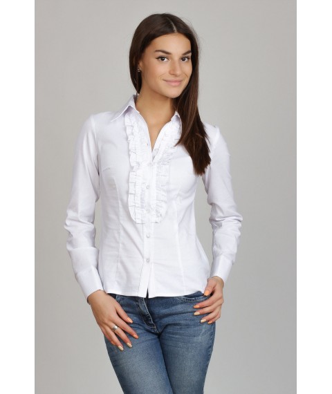 Белая женская блузка с рюшами, Р60