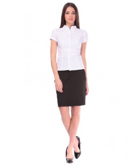 White office blouse with short sleeves, stand-up collar P101