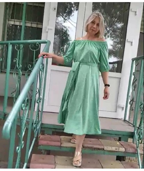 Mint polka dot midi dress with elastic