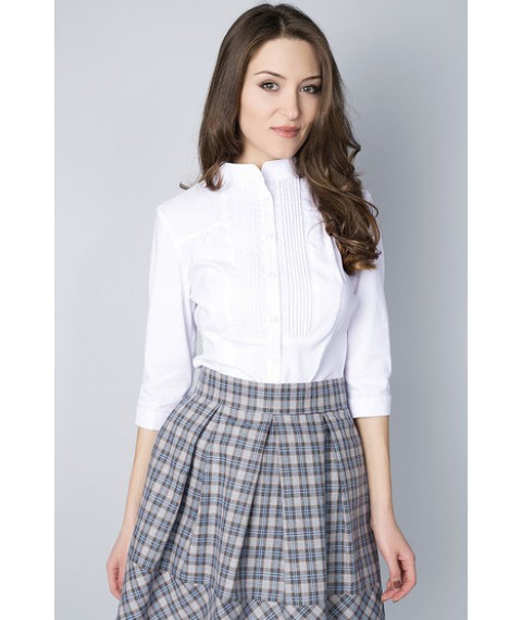 White office blouse with 3/4 sleeves, stand-up collar P101